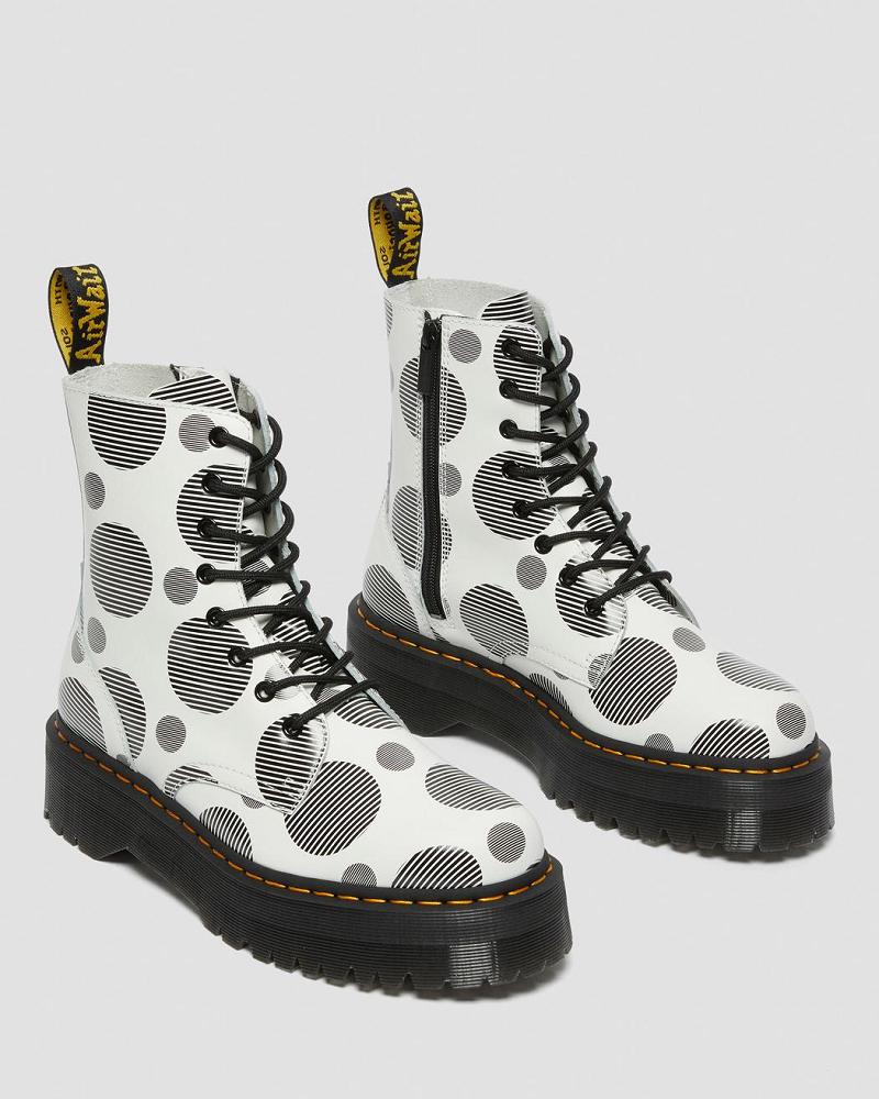 Dr Martens Jadon Polka Dot Smooth Læder Platform Støvler Dame Hvide | DK 244EBC